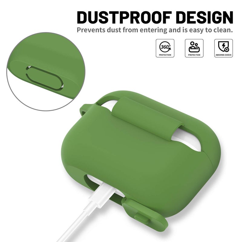 ATUAT for AirPods Pro 1st/2nd Generation Case Cover, Protective Silicone Skin Accessories with Keychain for Women Men for Apple AirPods Pro 2019/2022 Charging Case,Front LED Visible-Olive Green - Image 4